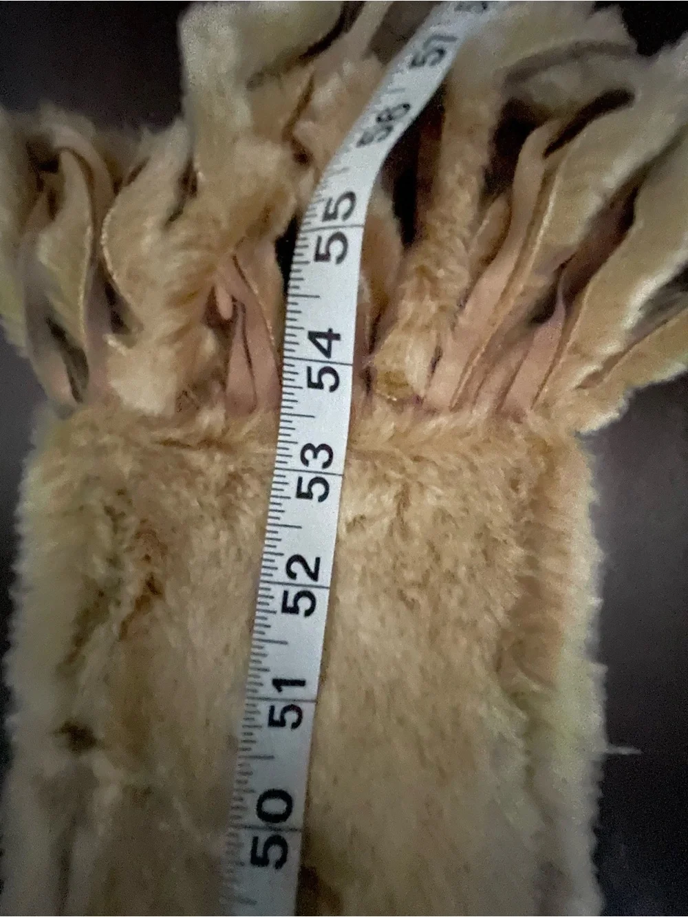 Tan Scarf (Faux Suede and Fur) w/Fringe (Length 53.5 in w/o fringe)